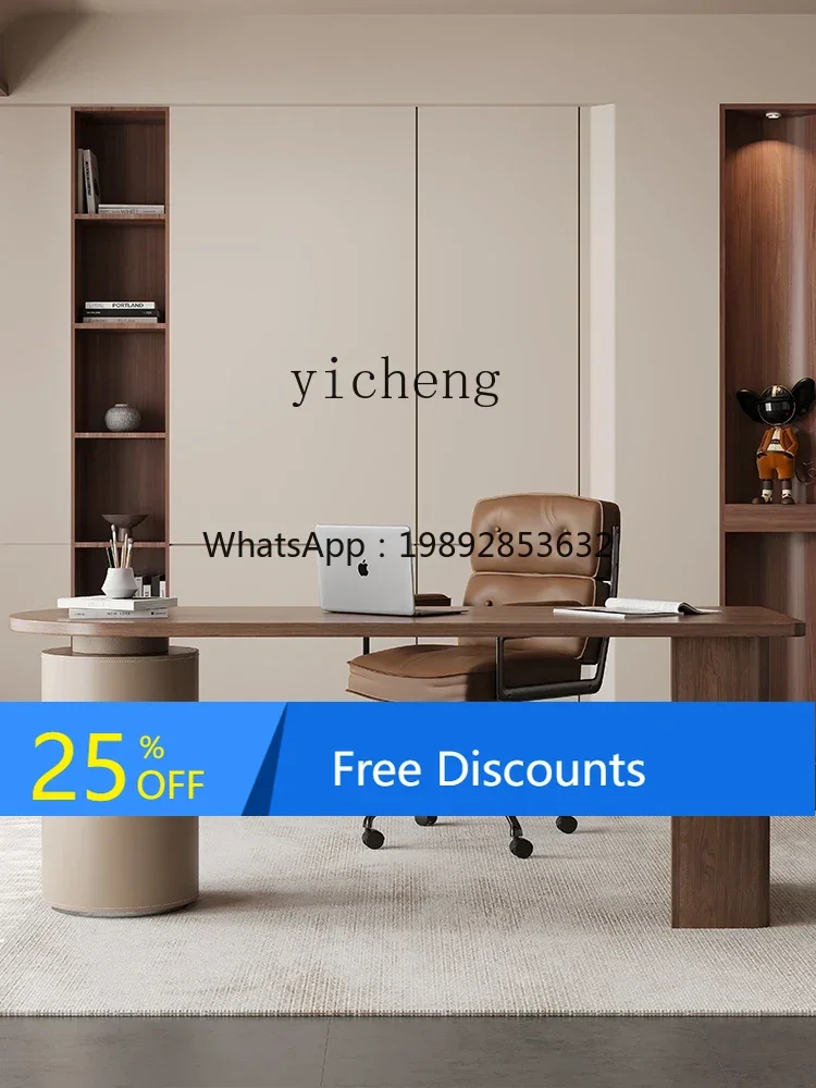 

LYY antique desk writing table solid wood office saddle leather computer table double living room long table
