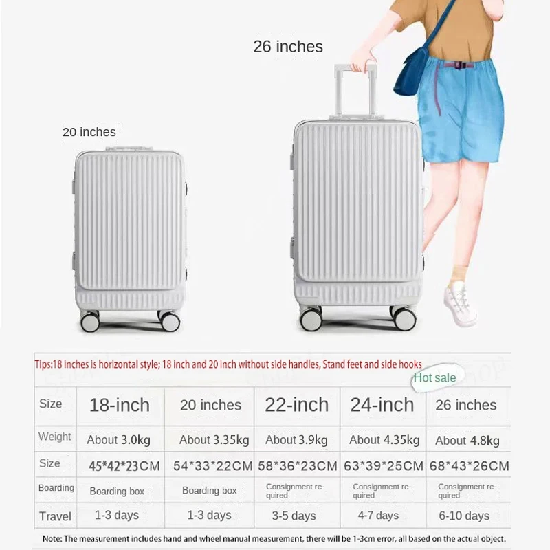 Venda quente Multifunções Mala Saco De Viagem 18 "28" Frente Abertura Bagagem USB Phone Holder Cabin Suitcase Carry-on Trolley Case mala de viagem