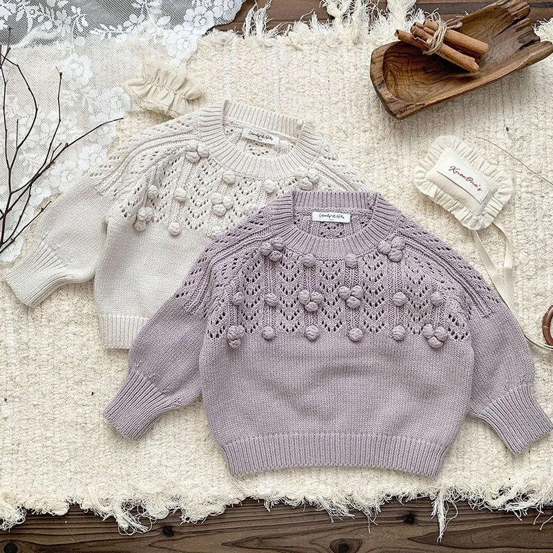 2024 New Autumn Baby Knitted Clothes Long Sleeved Solid Color Casual Loose Pullover Sweater Kids Sweater Baby Girls Pullover