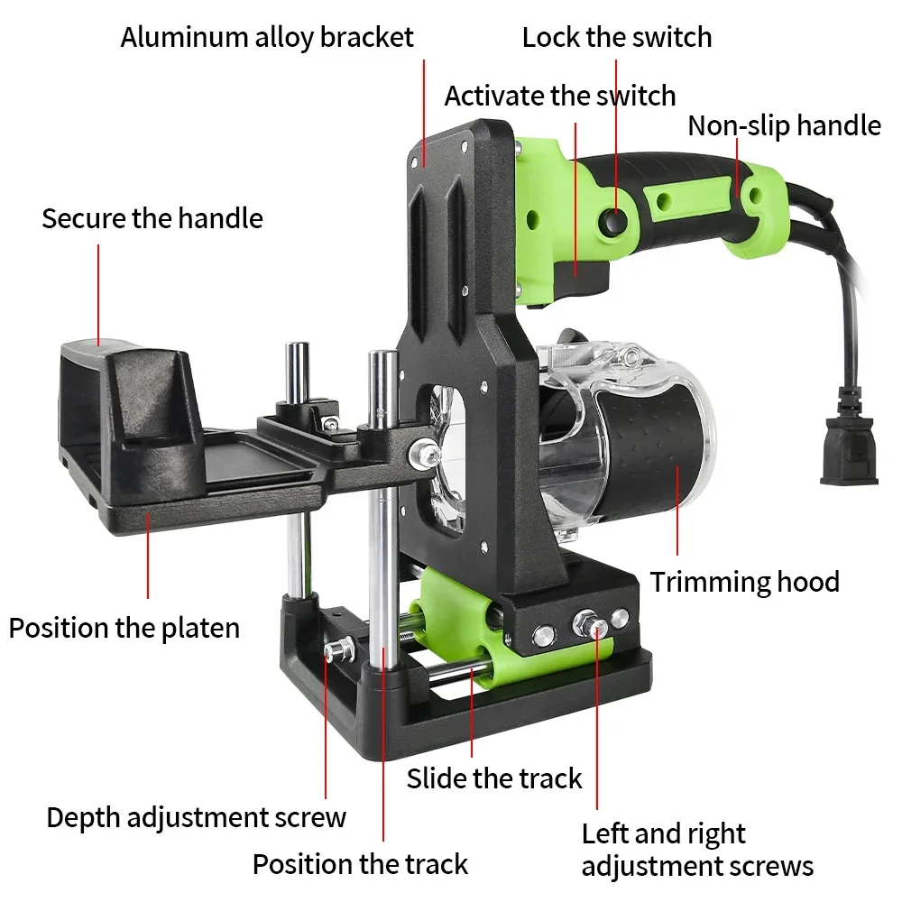 Allsome 2 in 1 Woodworking Slotting Machine Bracket, Wood Trimming Machine Bracket Aluminum Alloy Wood Trimmer Router Support