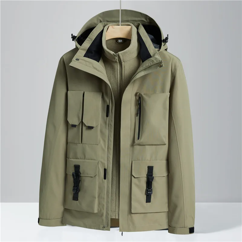 

Unisex 3-in-1 Waterproof Hiking Jacket with Detachable Liner,Windproof Raincoat with Multiple Pockets for Outdoor Adventures