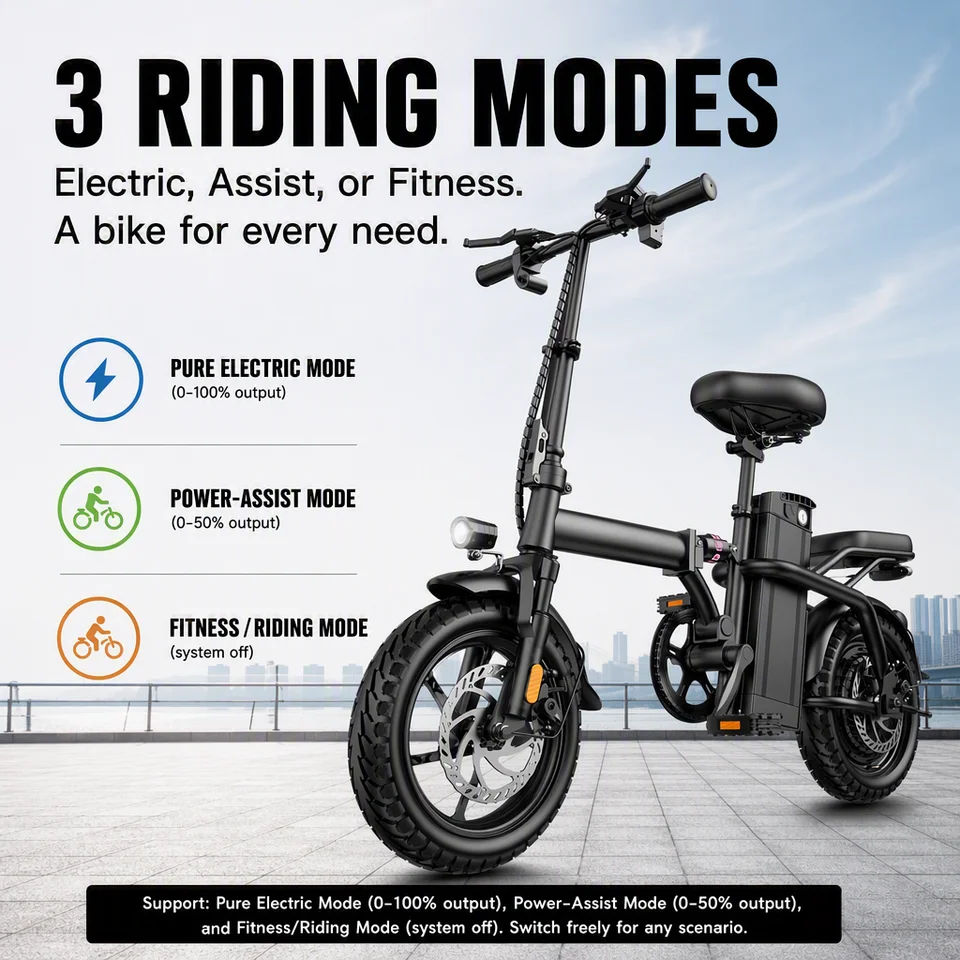 Folding Electric Bike 400W Motor Carbon Alloy Frame 20% Extended Range 9-Level Shock Absorption Dual Disc Brakes Explosion-Proof Vacuum Tire 3 Riding Modes Removable Battery for Adults image 7