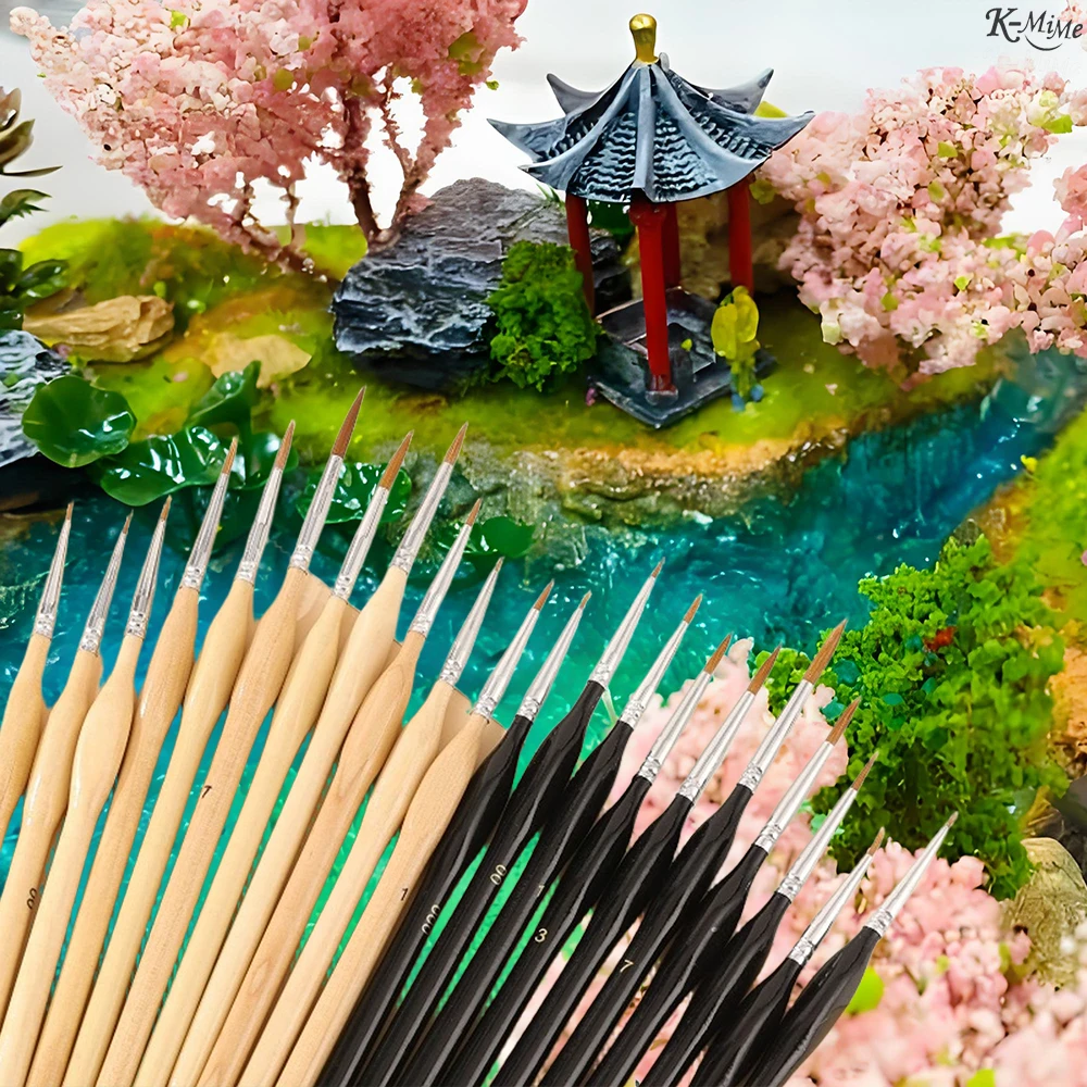 Miniature Painting Brush Set 11pcs Nylon Hair Wood Material Triangle Design
