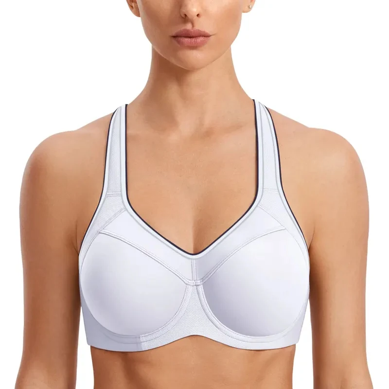 Sports Bra Black White Women Push Up Full Support High Impact Racerback Lightly Lined Underwire Underwear Lady Clothing