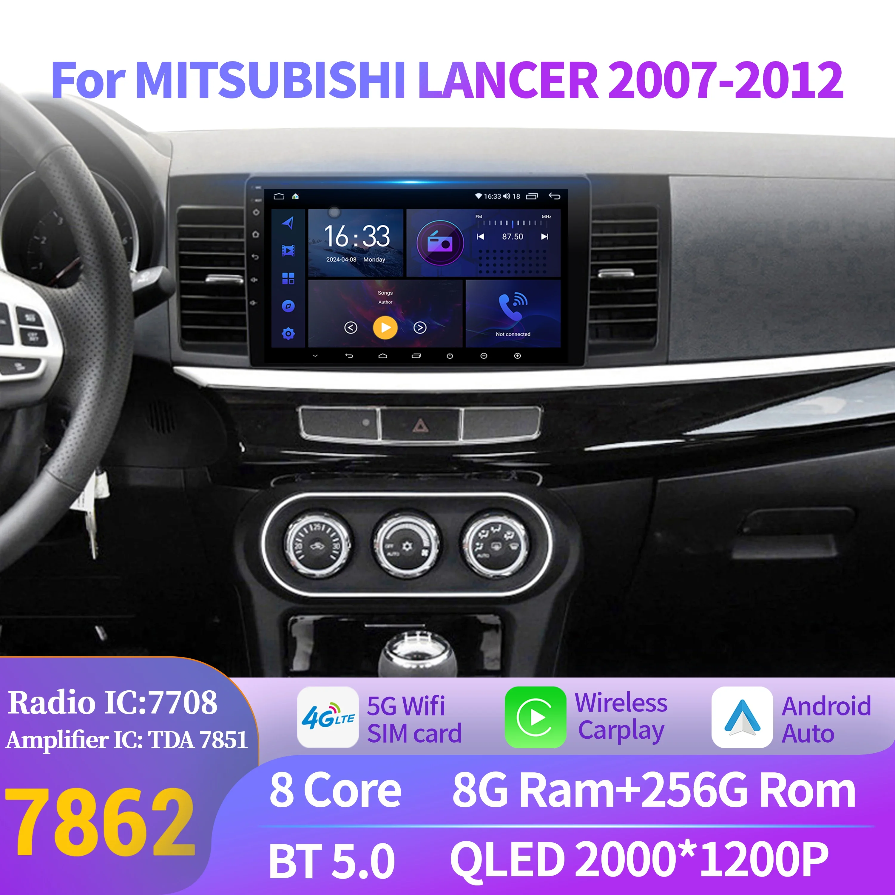 

For MITSUBISHI LANCER 2007-2012 Car Radio Navigation For Car Multimedia Video Player Navigation 4G GPS Android 14 2K QLED Screen