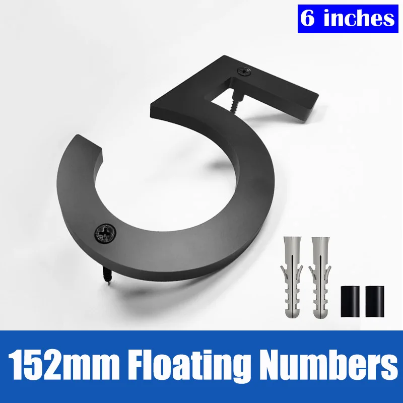 152mm Floating House Numbers Outdoor Street Address Sign Plates 6” Big Black Acrylic Door Numbers For Apartment Yard Mailbox 0-9