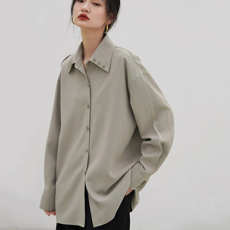 

Gidyq Women Korean Chiffon Shirts Casual Designed Button Loose Long Sleeve Tops All Match Female Streetwear Shirt Spring New