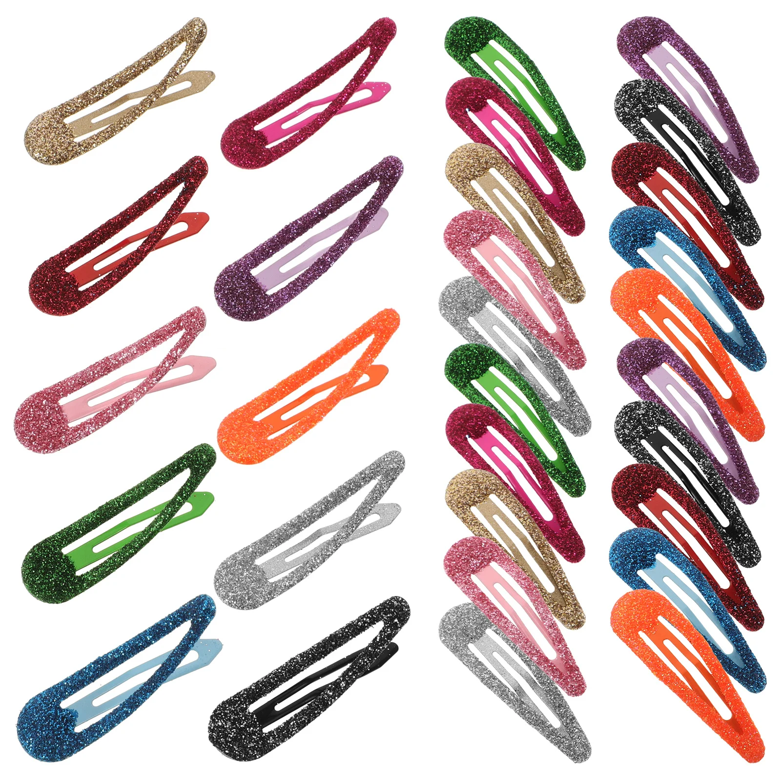

50Pcs Water Drop Snap Hair Clips Glitter Bright 8 Colors Assorted Barrettes for Women Hair Accessories