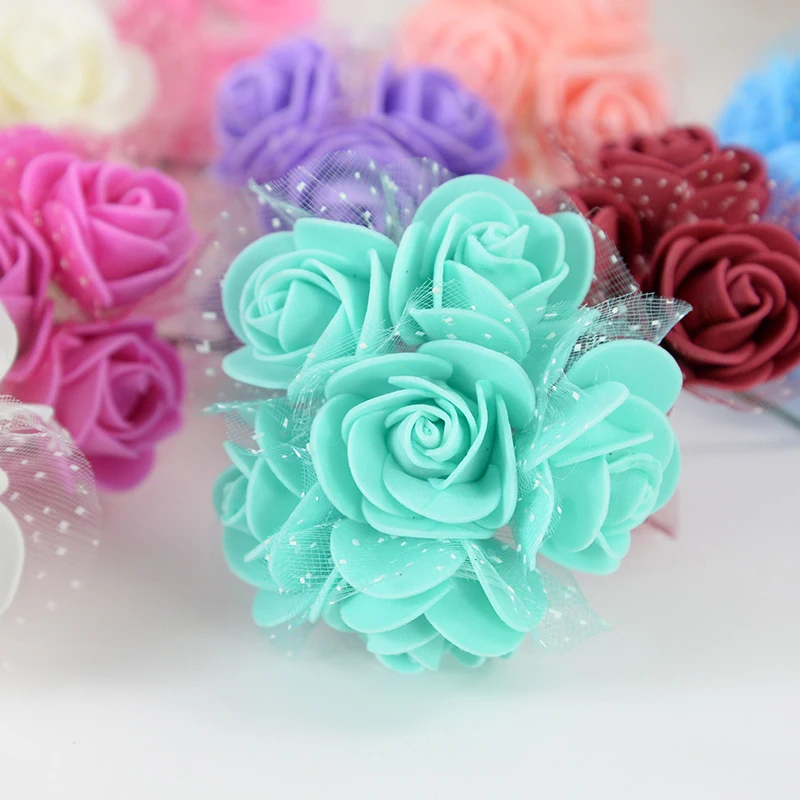 

12Pcs 3.5cm Mini Rose Artificial Flower Bouquet Foam Fake Flowers DIY Gifts Accessories Wedding Wreath Birthday Party Decoration