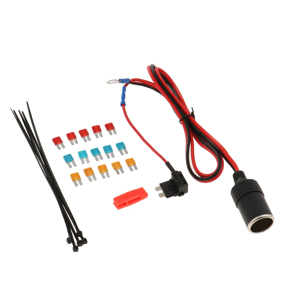 1set 100cm Car Cigarette Cigar Lighter socket 12V Extension standard Fuse Tap Holder Lead with Small size fuse 5/10/15A