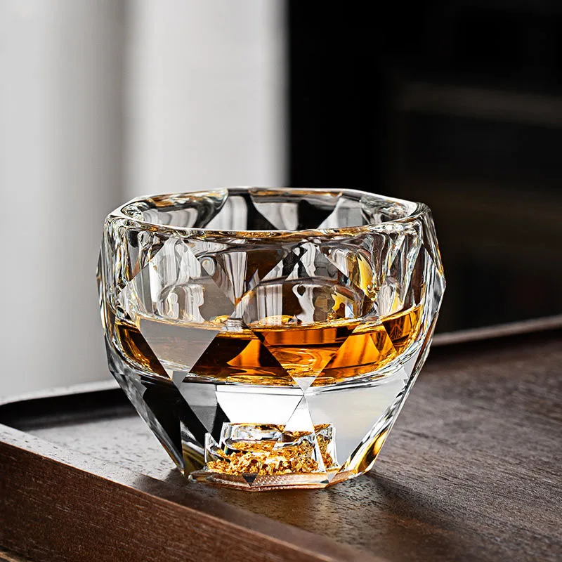 1pc 50ml copos de tiro diamante facetado dupla inferior copo de vidro cristal para uísque espresso xícara chá barra luz luxo drinkware