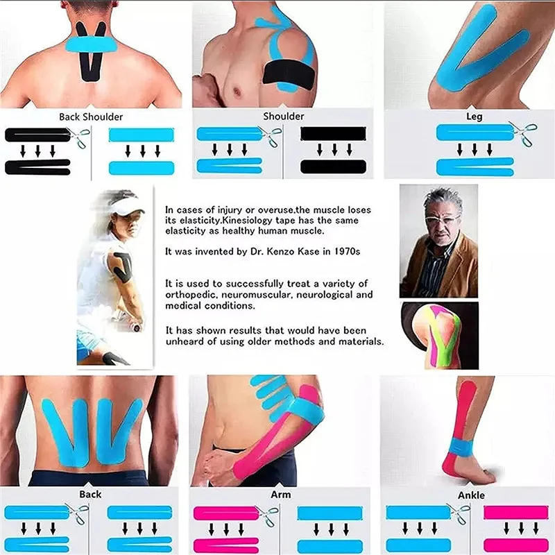 10 cm * 5 m Kinesiologie-Sportband, wasserdichte elastische Baumwollbänder für Muskelunterstützung, Erholungspflege, Physio, 4 Zoll * 16,5 Fuß – Detail 5