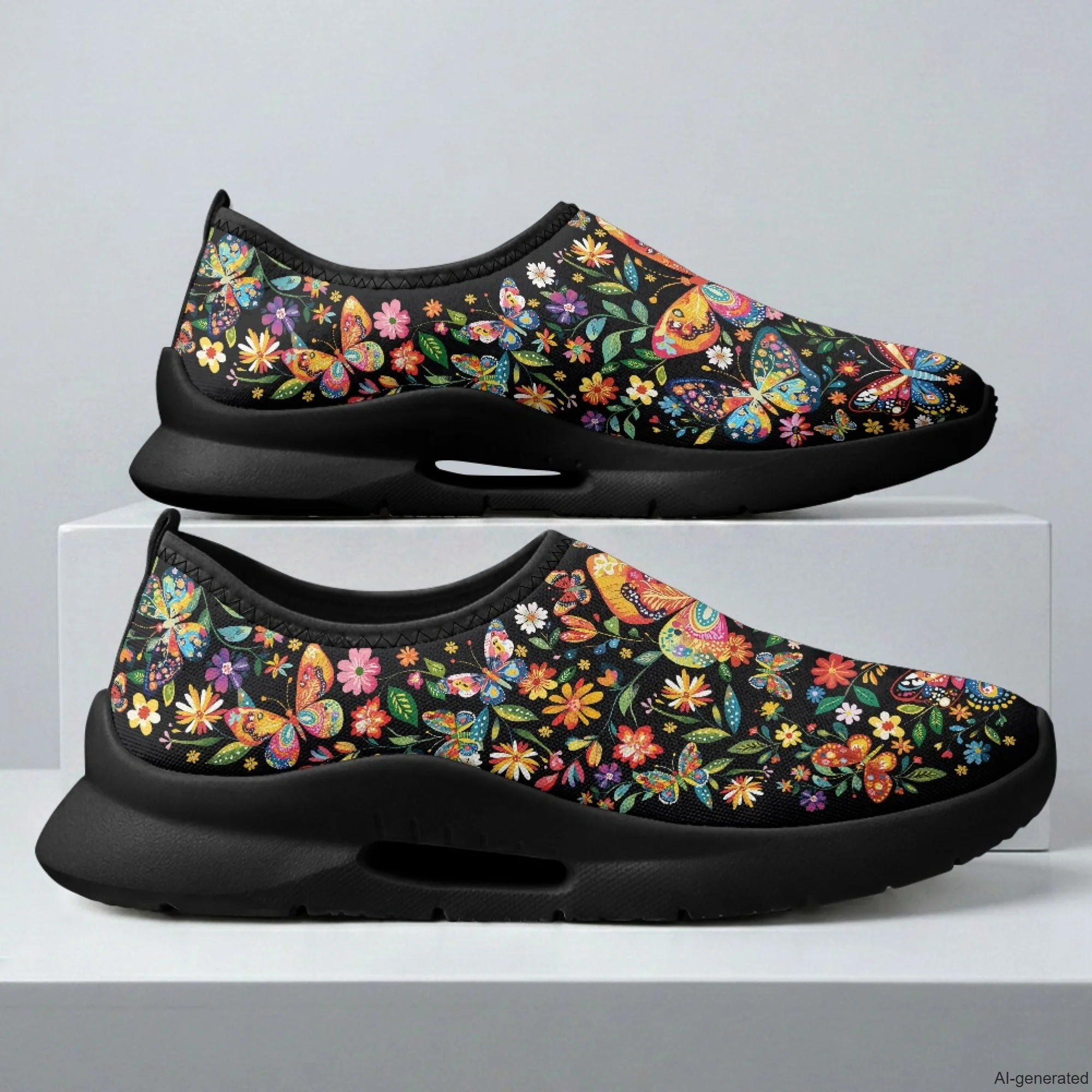 XIXIRIMIDO Mens Casual Shoes Slip On Walking Sneakers Women Gym Workout Shoes Butterfly Floral Print Breathable Mesh Shoes 35-48