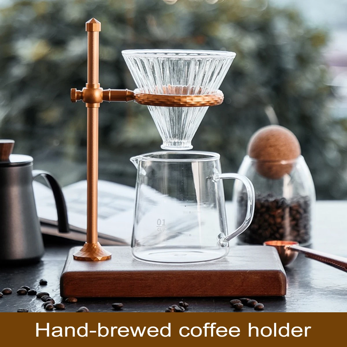 Pour Over Coffee Maker Stand With Vintage Wooden Base, Adjustable Height Rack Dripper Filter Cup Holder for Manual Brewing 1pc