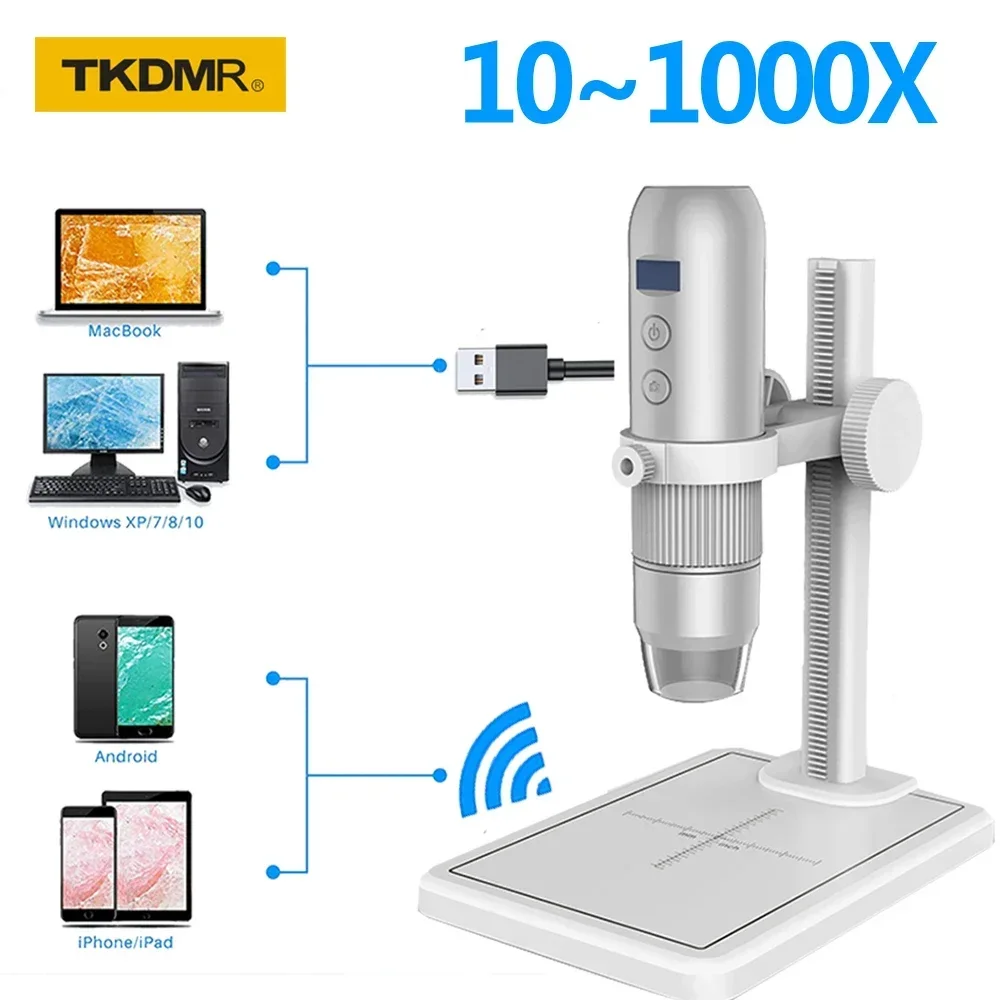 TKDMR 1000X Zoom WIFI Portable HD Children Professional Electronic Digital USB Microscope 8 Led For Cell Phone PC Coin Soldering