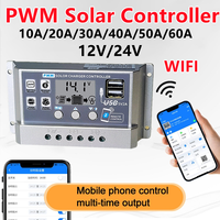 12V/24V 10A/20A/30A/40A/50A High Definition LCD Digital Display bluetooth Solar Charge Controller  Repair PWM Solar Controller