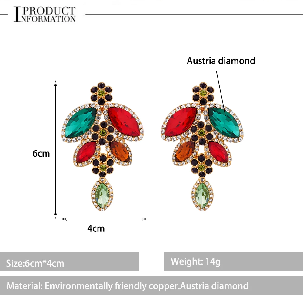 New Trend Bohemia India Colorful Zircon Flower Earrings For Women Dinner Party Wedding Fashion Personalized Jewelry Accessories