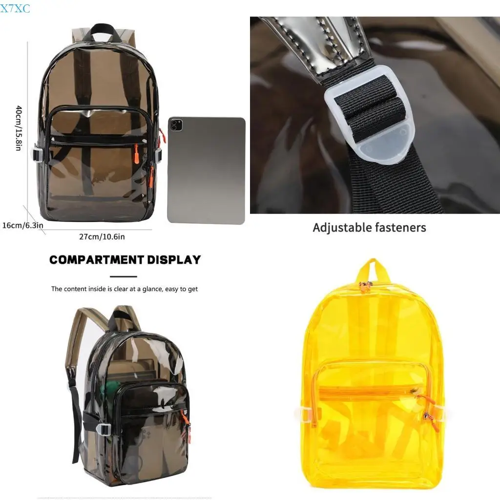 

X7XC Women PVC Casual Clear Backpack Travel Daypacks Outdoor Laptop School Bag