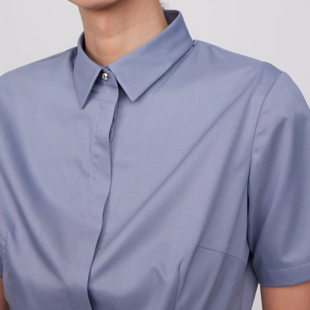 Damska koszula biurowa z krótkim rękawem, bez kieszeni, nie wymagająca prasowania, codzienna, dopasowana, elegancka, elastyczna bluzka i koszula.