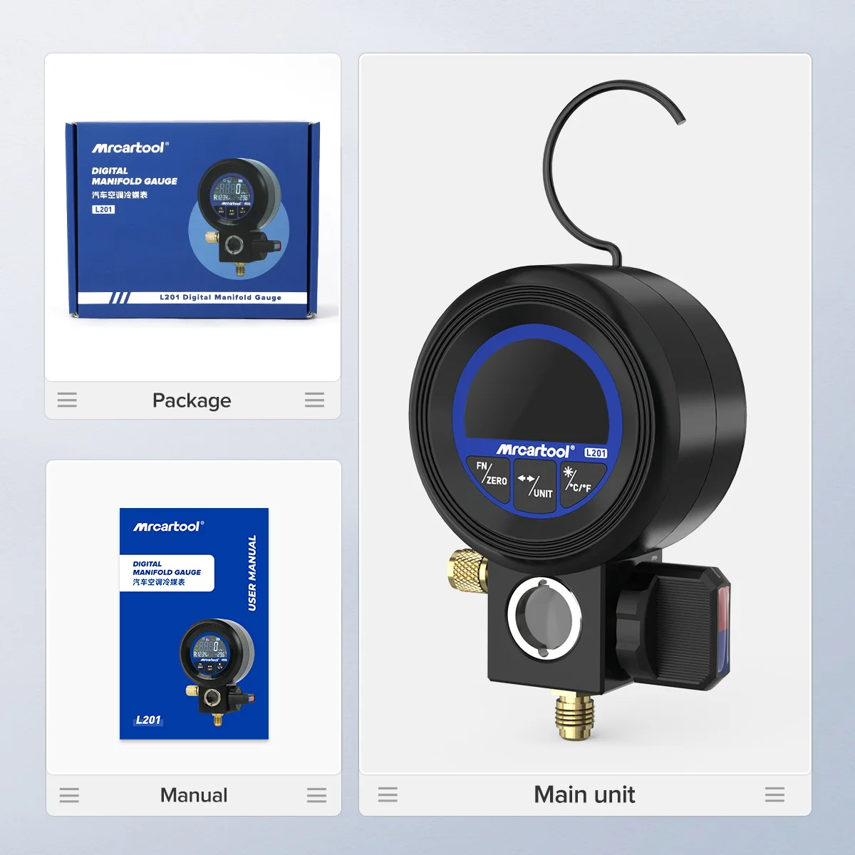 Kit de manomètre numérique MRCARTOOL L201 pour R134a, outil de test de pression et de vide pour climatisation, test de fuite de réfrigérant PK.