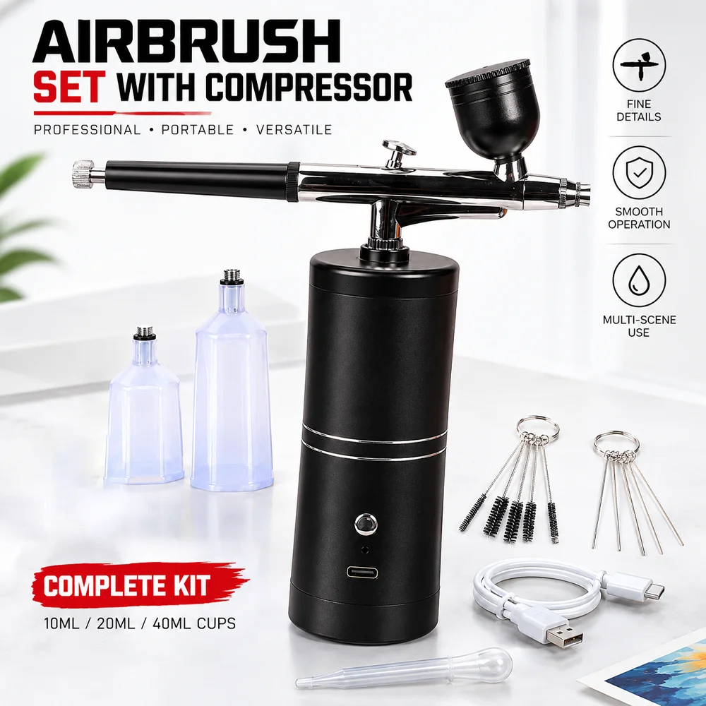 Portable Airbrush Set with Compressor USB 0.3mm Nozzle Brush Paint Spray Gun Airbrush for Painting/Tattooing/ Model Coloring