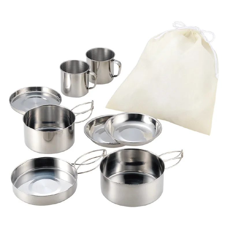 

Stainless Steel Camping Picnic Outdoor Cookware Set Portable Hiking Cookware Folding Tableware Set