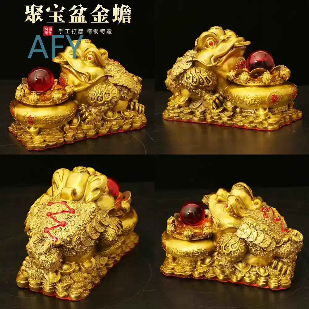 Jin Chan Toad Brass Home Decoration for Living Room Office Desk Feng Shui Decor for Store Opening Gift Copper Figurine