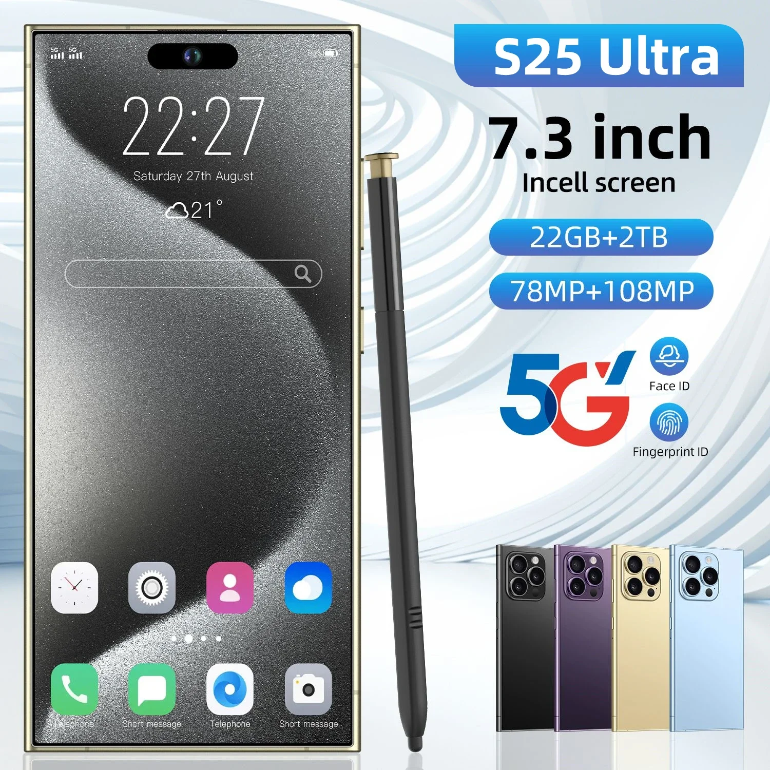 

Global Version S25 Ultra Smartphone 5G 7.3 Inch 22GB+2TB Android14 Phone 108MP Cam 8000mAh Battery CellPhone 10 Core Super Phone