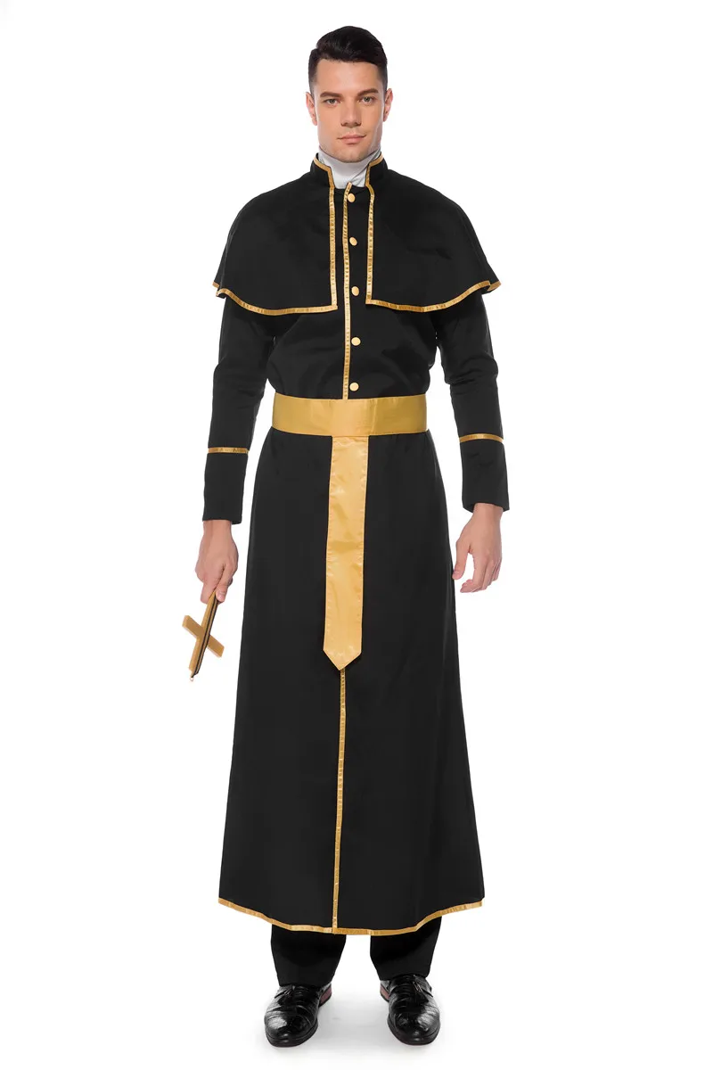 Halloween Jesus Christ Godfather Costume Masquerade Cosplay Missionary Mary Father Priests Robe With Cross