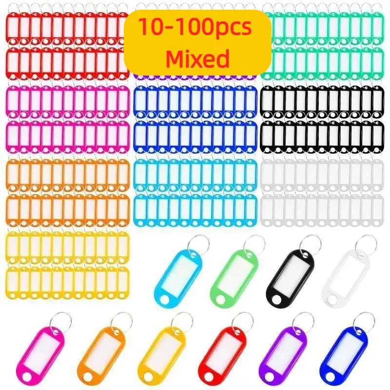 10-100PCS Coloful Key Tags Plastic Split Key Ring Paper Labels Flexible Key Organizer DIY Item Identifiers Luggage Tag