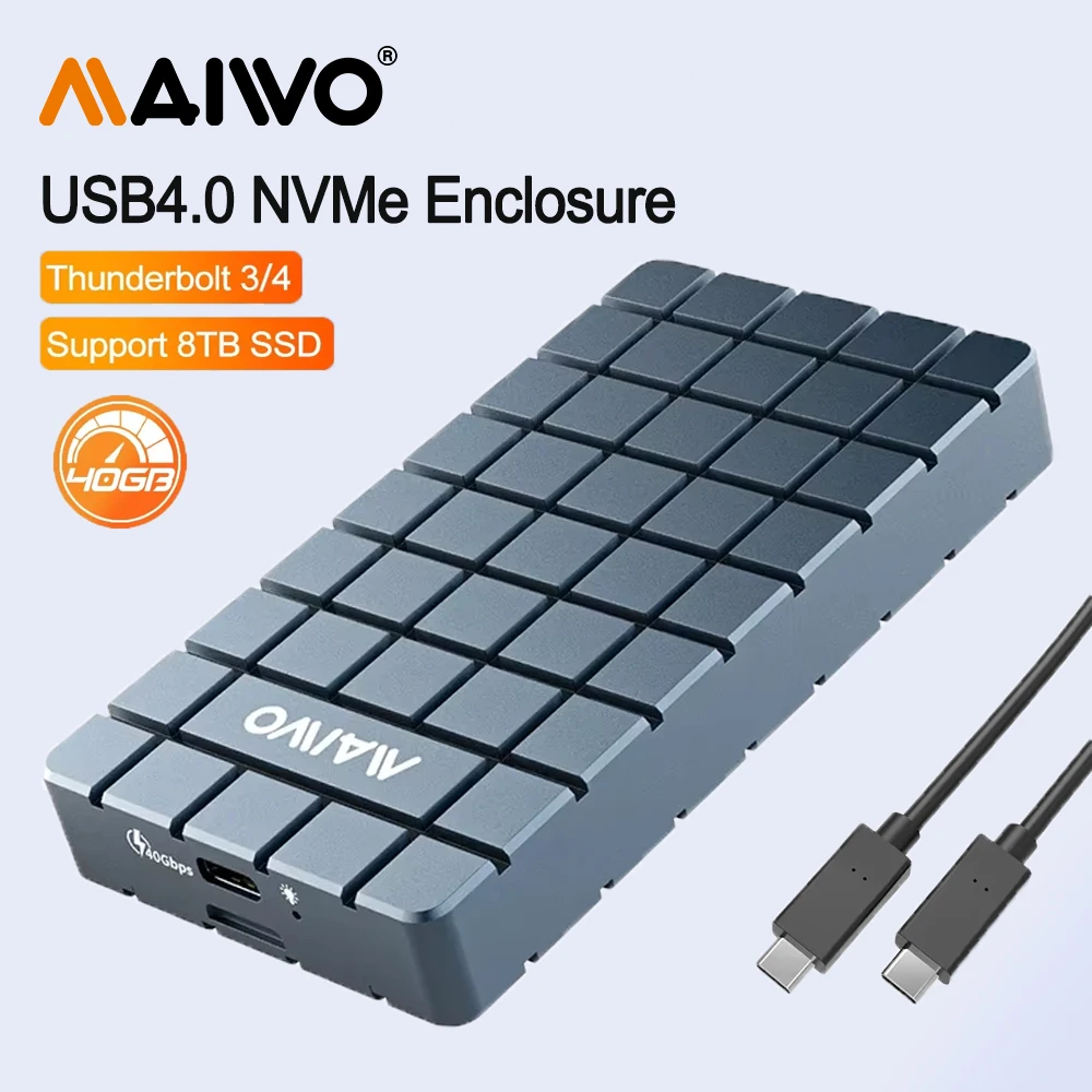 

Корпус NVMe SSD MAIWO 40 Гбит/с, SSD-корпус, адаптер M.2 — USB4.0 для Type-C 2280 M.2 NVME PCIE, встроенный охлаждающий жилет, алюминиевый корпус