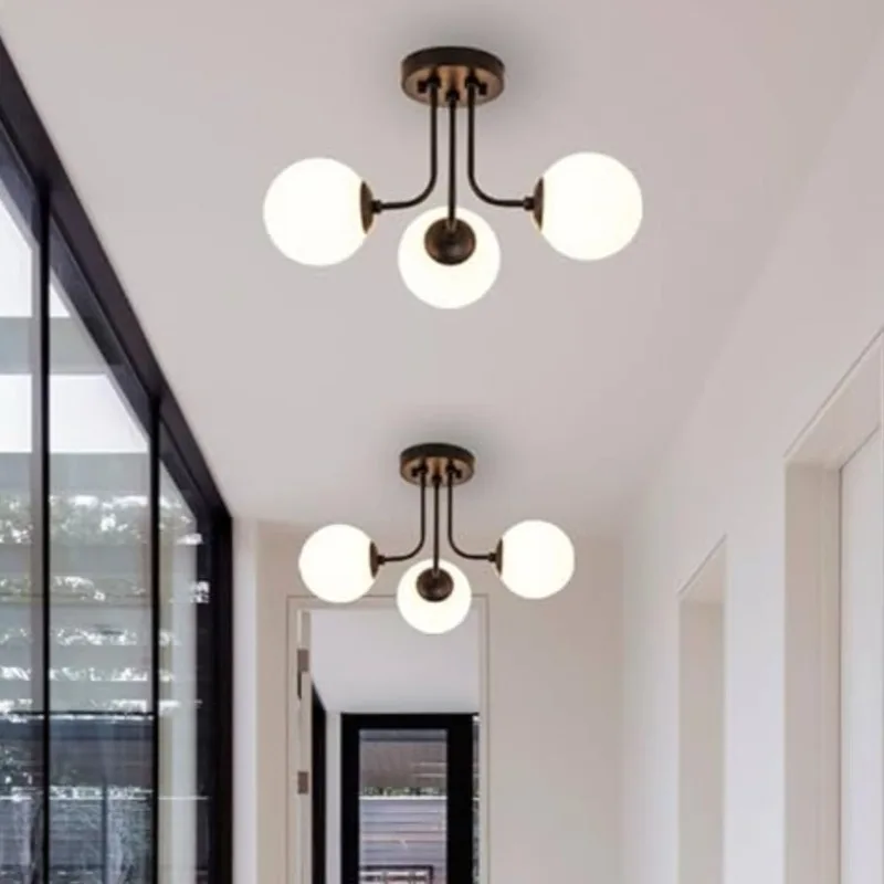 Nordic Bedroom Living Room Ceiling Light Modern Entrance White Glass Ball Light Embedded Aisle Wrought Iron Lamps