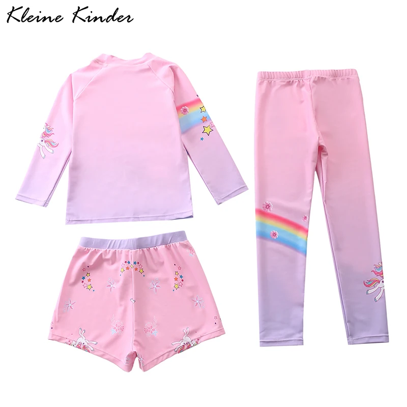 Kids Swimsuit for Girls Unicorn Long Sleeve Children\'s Swimwear + Surf Pants + Swimming Trunks Rash Guard Bathing Suit Child