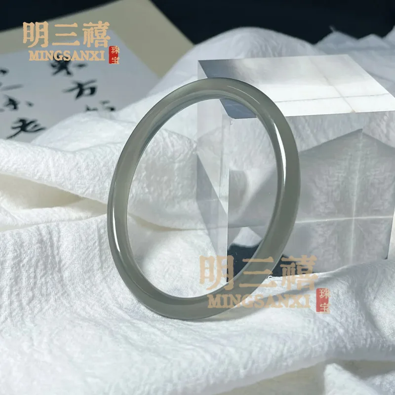 

Халцедон натурального серого оттенка, агат-жадеит, женский тонкий круглый браслет-браслетка типа «лед» Dingdang, C