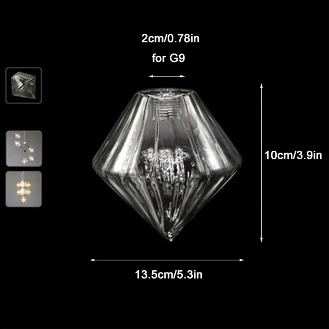 Clear Amber Glass Shade Replacement for G9 Holder Cone or Diamond Pattern with 22mm Opening Lampshade for DIY Chandelier Lights