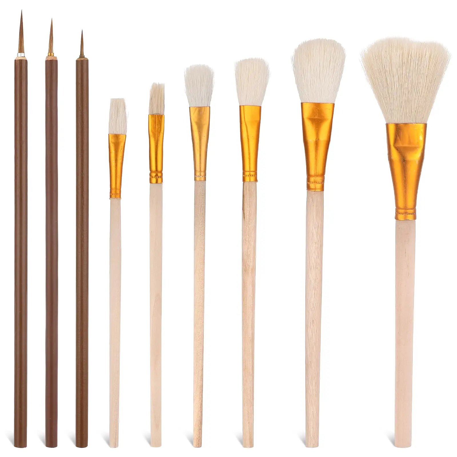 

9-Piece Professional Ceramic Glaze Brush Set - Fan & Detail Brushes for Pottery, Watercolor & Acrylic Painting Art Tools