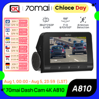 70mai Ultra HD 4K Dash Cam A810 Global Version Built-in GPS ADAS 150°FOV Motion Detection DVR Support Rear CamParking Montioring