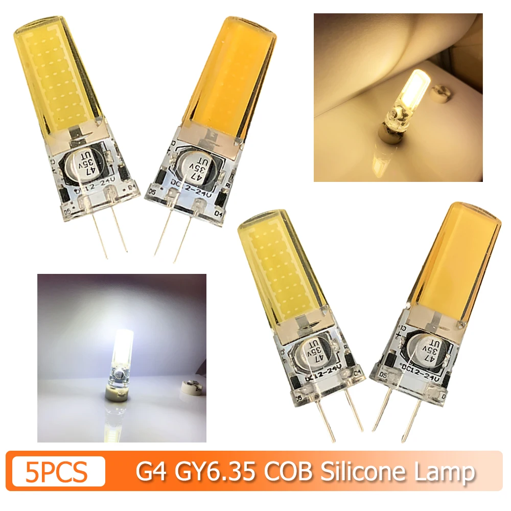 

5X G4 Gy6.35 светодиодные лампы 5w Dc12v Dc24v лампы прохладный белый теплый свет мини энергосберегающая лампа 360degree для домашнего декоративного