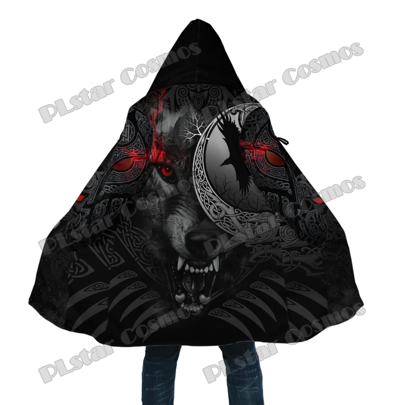 Ram Schedel Tattoo Met Vegvisir en Valknut 3D Gedrukt Heren Fleece Kapmantel Winter Unisex Casual Dikke Warme Mantel Jassen PF140