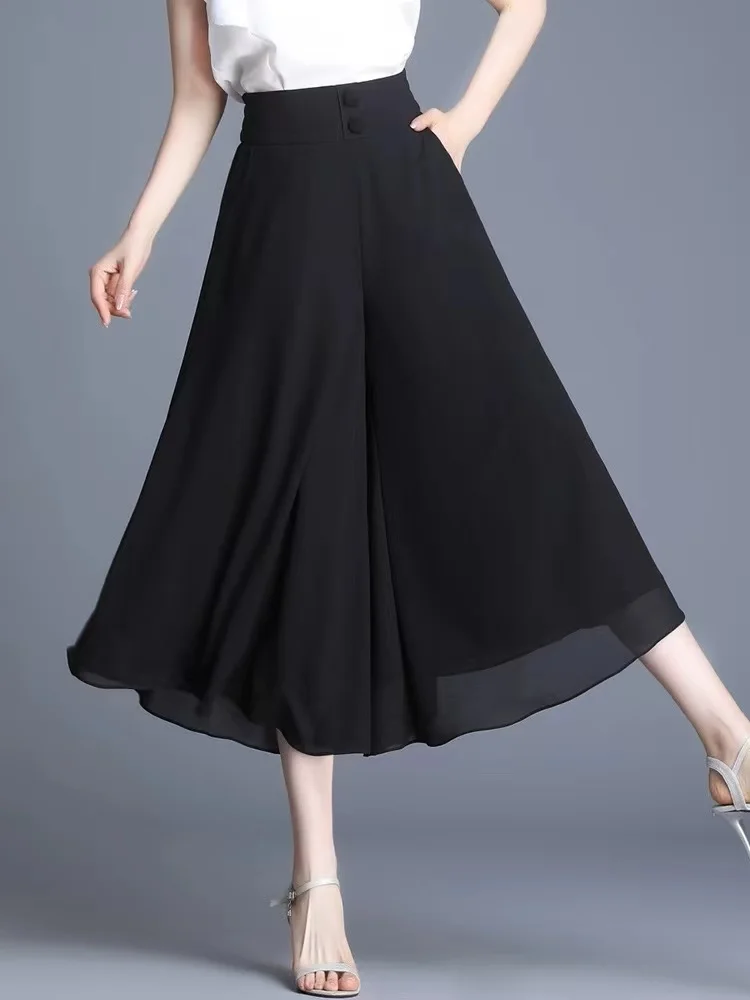 

High Waist Wide Leg Pants Women's Summer Thin Skirt Pants New Style 2026 Small Size Seven-Five Pants High Waist Five-Five Pants