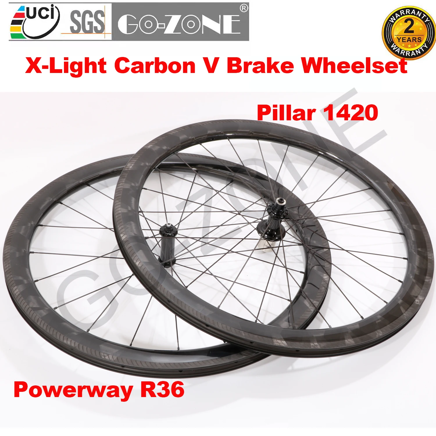 

700c Carbon Wheelset X-Light Rim Brake Customizable Powerway R36 Pillar 1420 Spokes Super Light Road Wheelset Bicycle Wheels