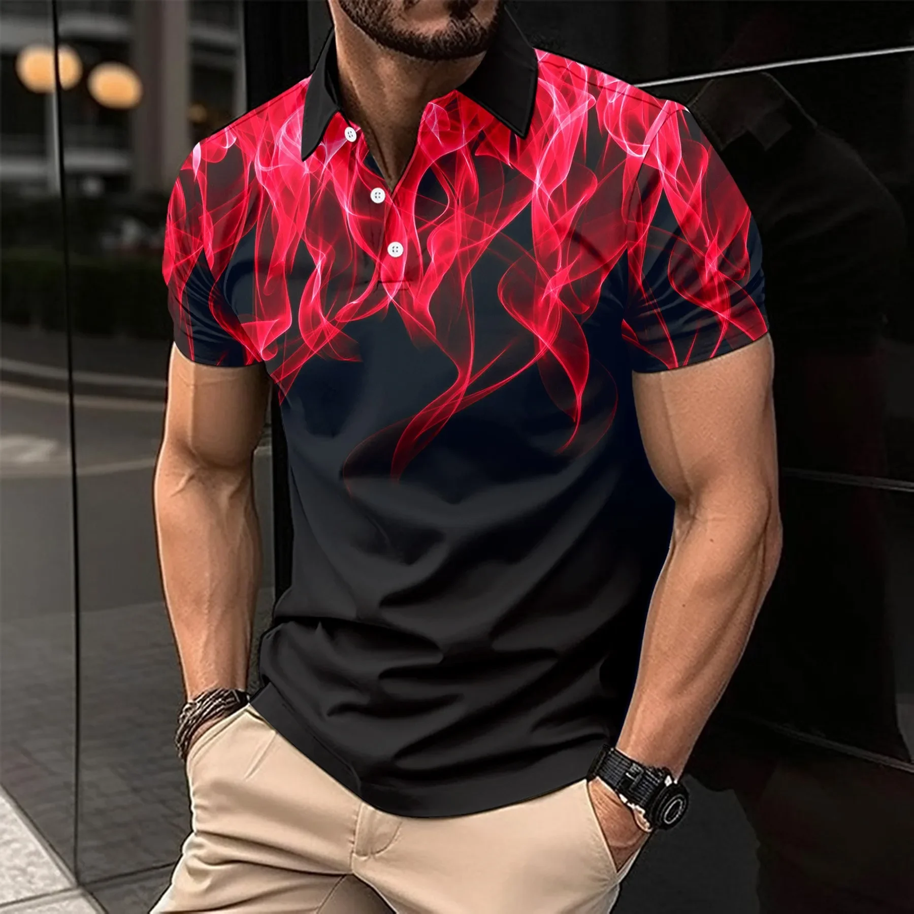 2024 Summer New Young Men's Light Luxury Leisure POLO Shirt Lapel Button High-end Business Digital Print Fashion Blouse S-3XL