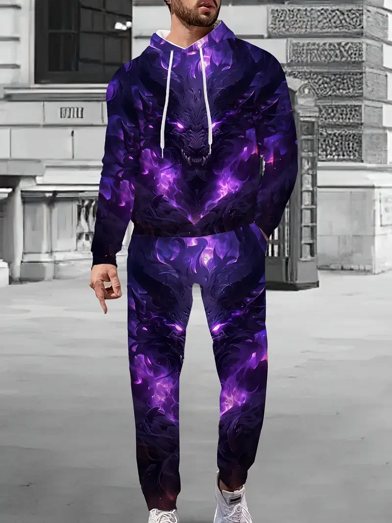 2024 New Cool Dragon Hoodies Pants Suit 3D Print Men Women Jogging Tracksuit Outfits Fashion Sweatshirt Men\'s Clothing 2pcs Sets