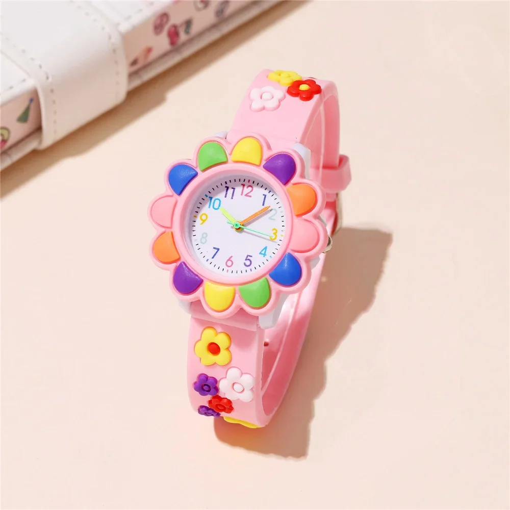 

New Colorful Flower Cartoon Watches for Kids Cute Sweet Pink Silicone Strap Quartz Children Wristwatch Girls Watch Gifts