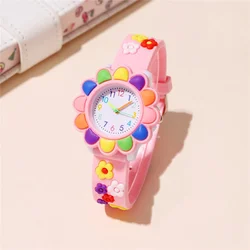 Relojes de dibujos animados de flores de colores para niños, correa de silicona Rosa dulce, reloj de pulsera de cuarzo para niños, regalos para niñas, nuevo