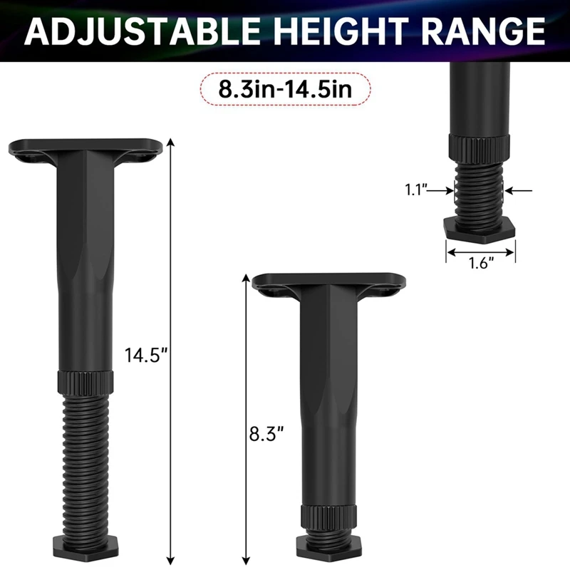 Pernas ajustáveis do apoio do quadro da cama, ripas centrais, perna pesada do apoio para o sofá e a tabela, durável, 8.3in-14.5in, 4 PCes