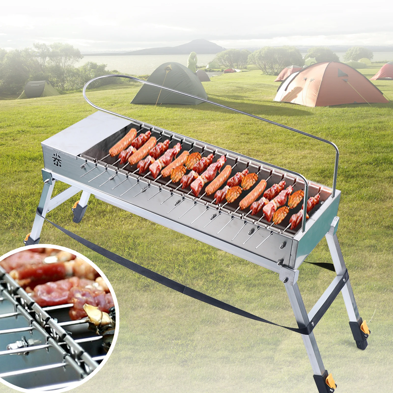 Folding USB Electric Charcoal Grill Automatic Flip Barbecue Stove Outdoor BBQ Household Rotary Barbecue Machine