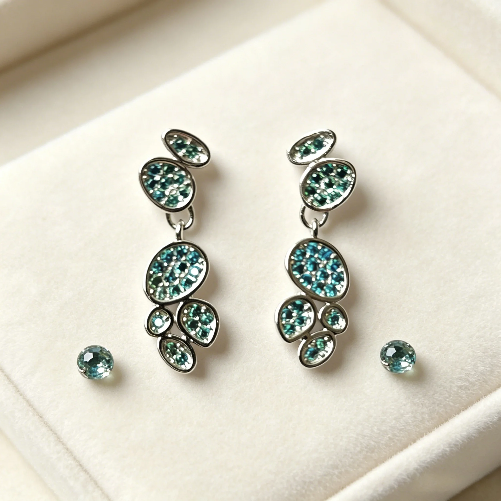 

Silver Copper Blue Zircon Irregular Oval Drop Earrings, Multi‑Stone Dangle Earrings for Women Fashion Jewelry