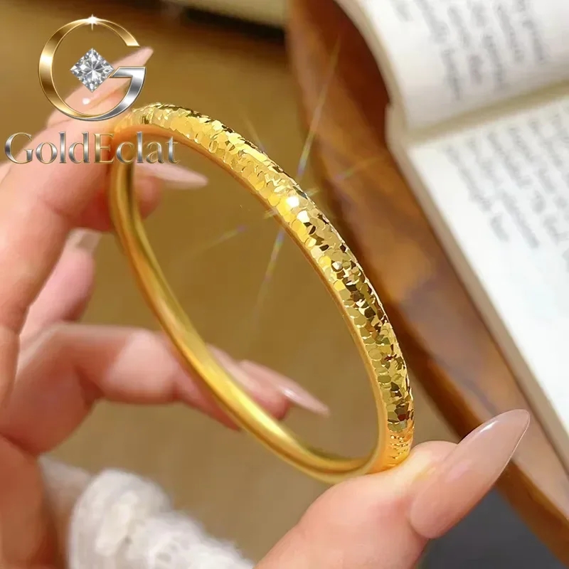 

GoldEclat Luxury 24K 9999 Pure Gold real gold Gold shop same style round bracelet all over the sky star plain ring bracelet