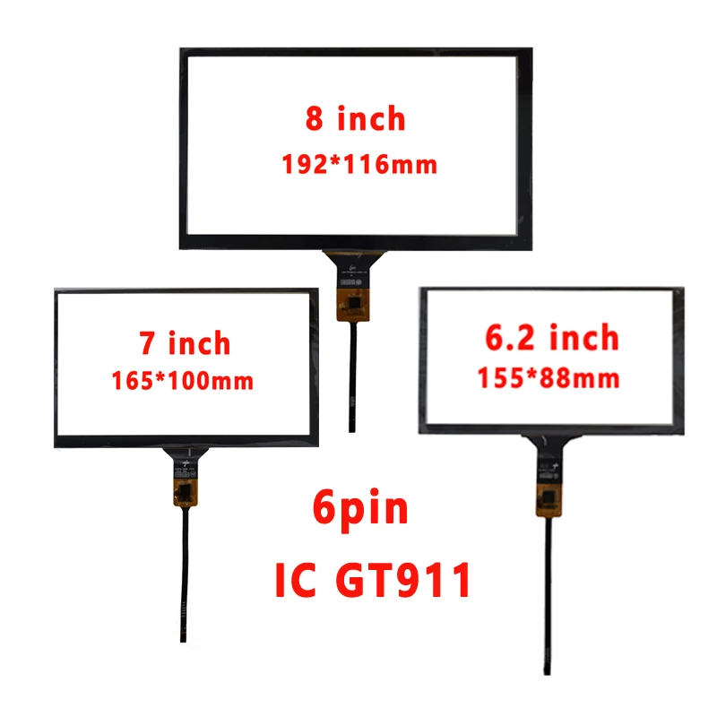 6.2 7 8 inch Car GPS Capacitive touch screen panle GT911 6Pin 192*116mm 165*100mm 155*88mmIndustrial Equipment PC Touch Screen